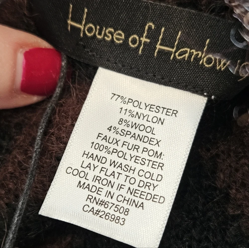 NWT House of Harlow 1960 Black and Brown Animal Print Hat & Black Glove Set